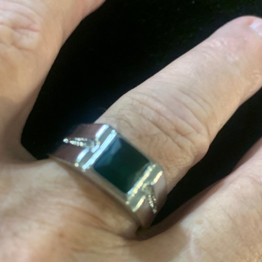 Silver Ring with Dark Green Rectangular Stone